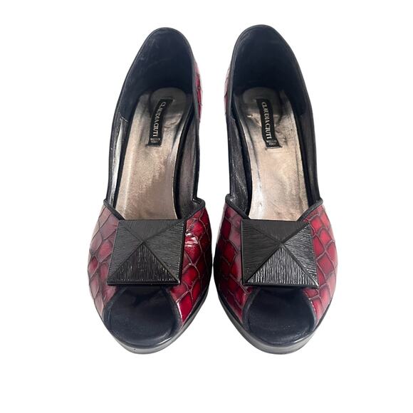 VTG Claudia Ciuti Dark Red Croc Shoe Open Toe Pump 9.5 - Picture 5 of 10